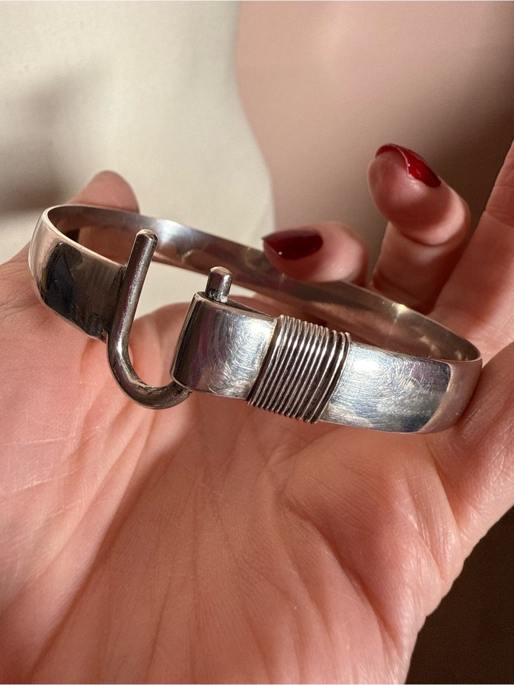Taxco solid sterling silver U hook Minimalist wide Bracelet unisex Vintage